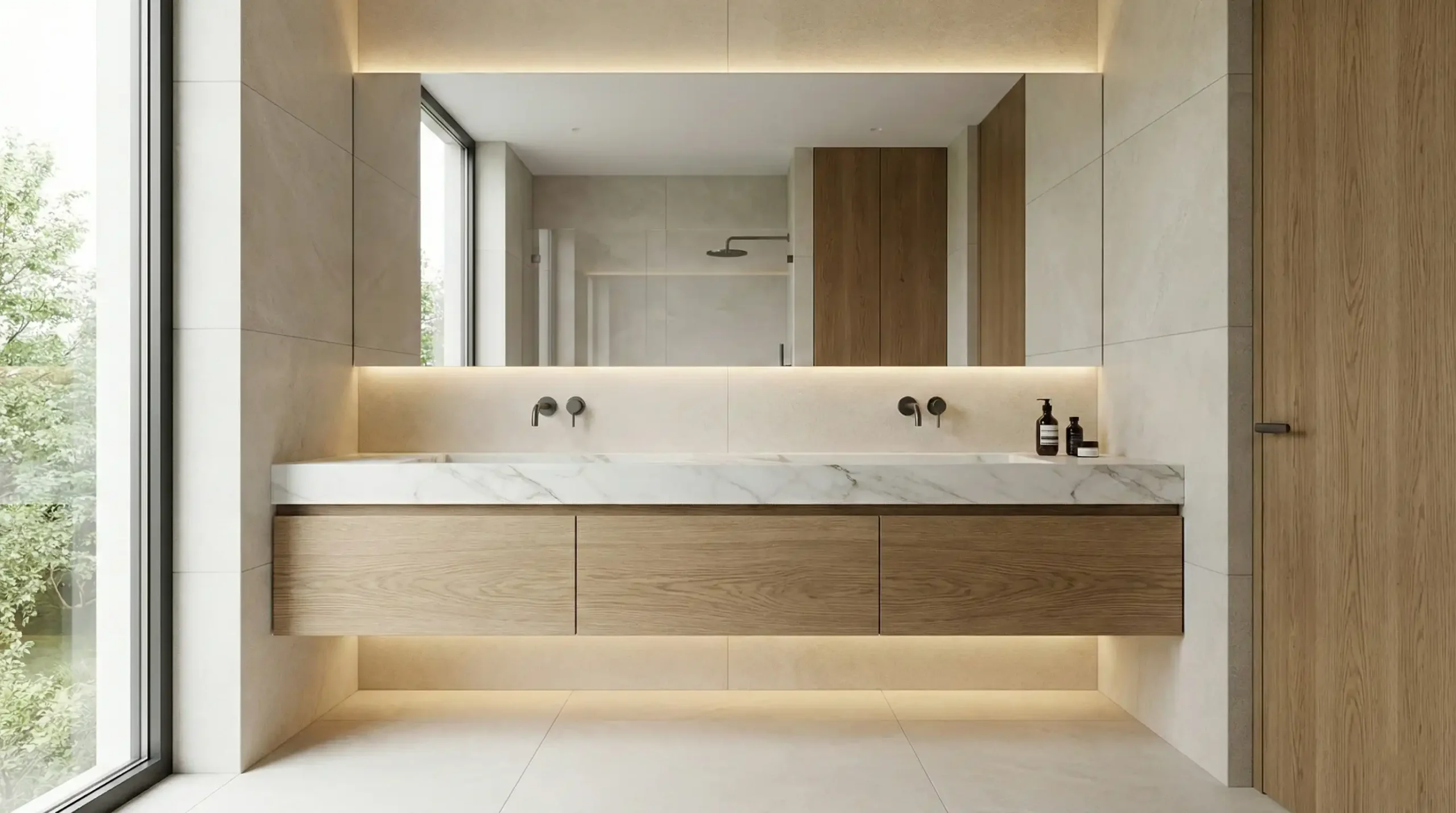 Floating marble vanity for contemporary bathrooms