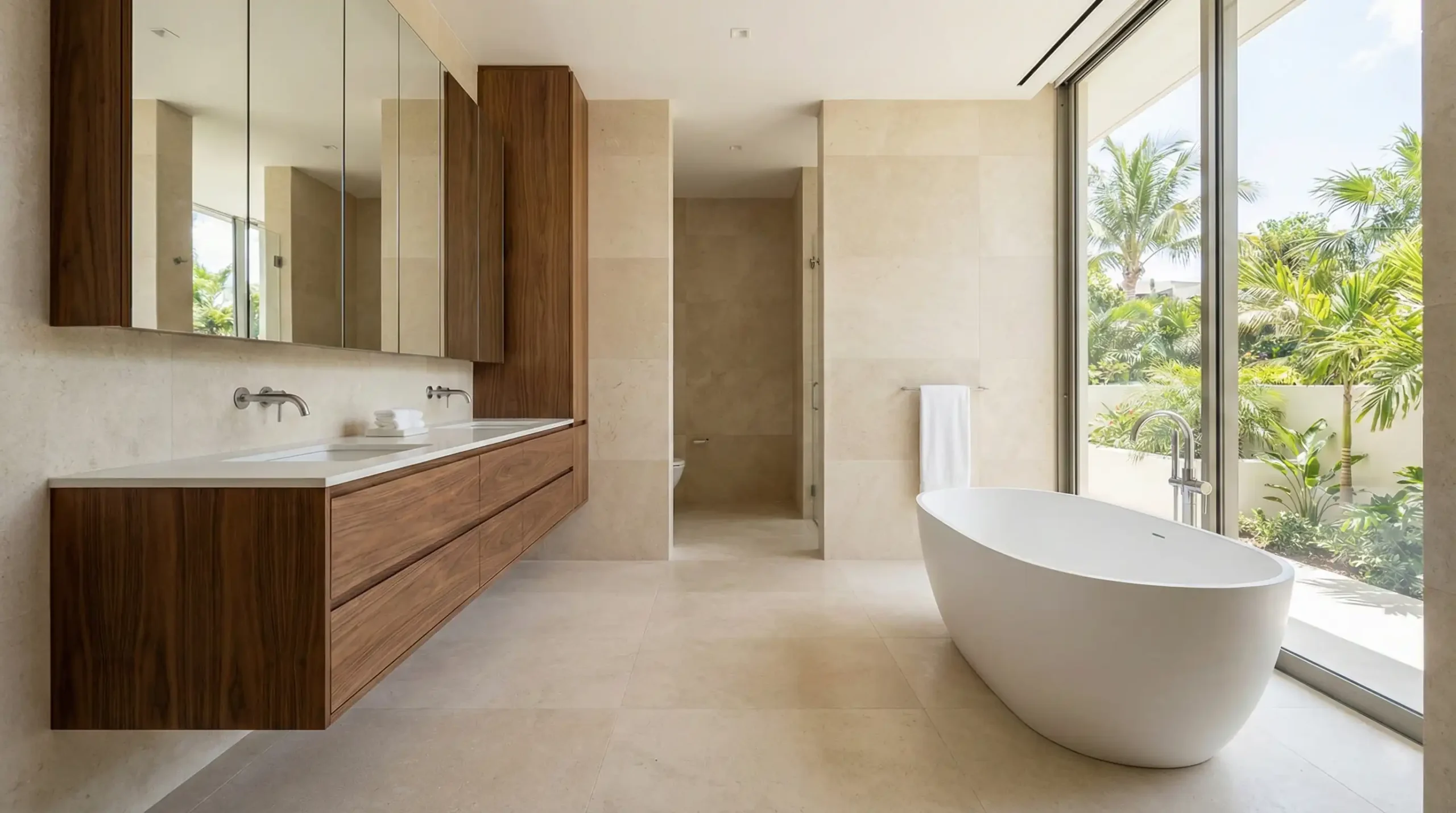 Handleless bathroom vanity minimalist design