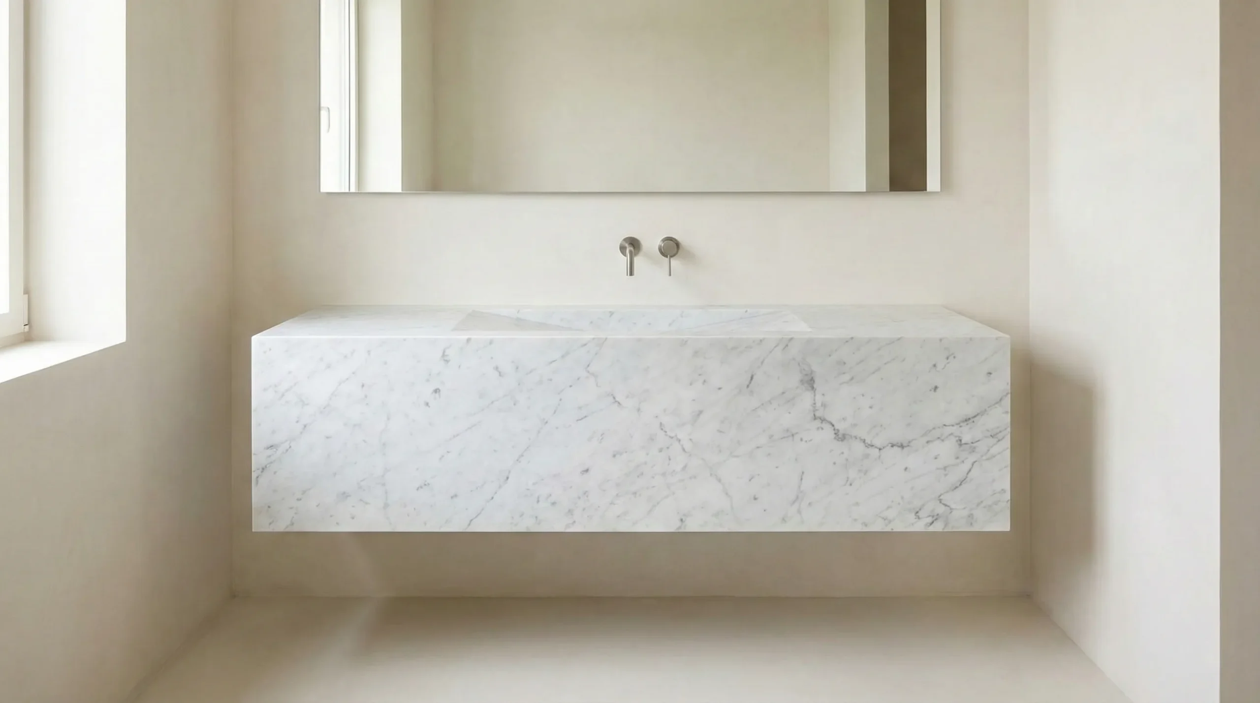 White marble bathroom vanity for luxury hotel guest rooms