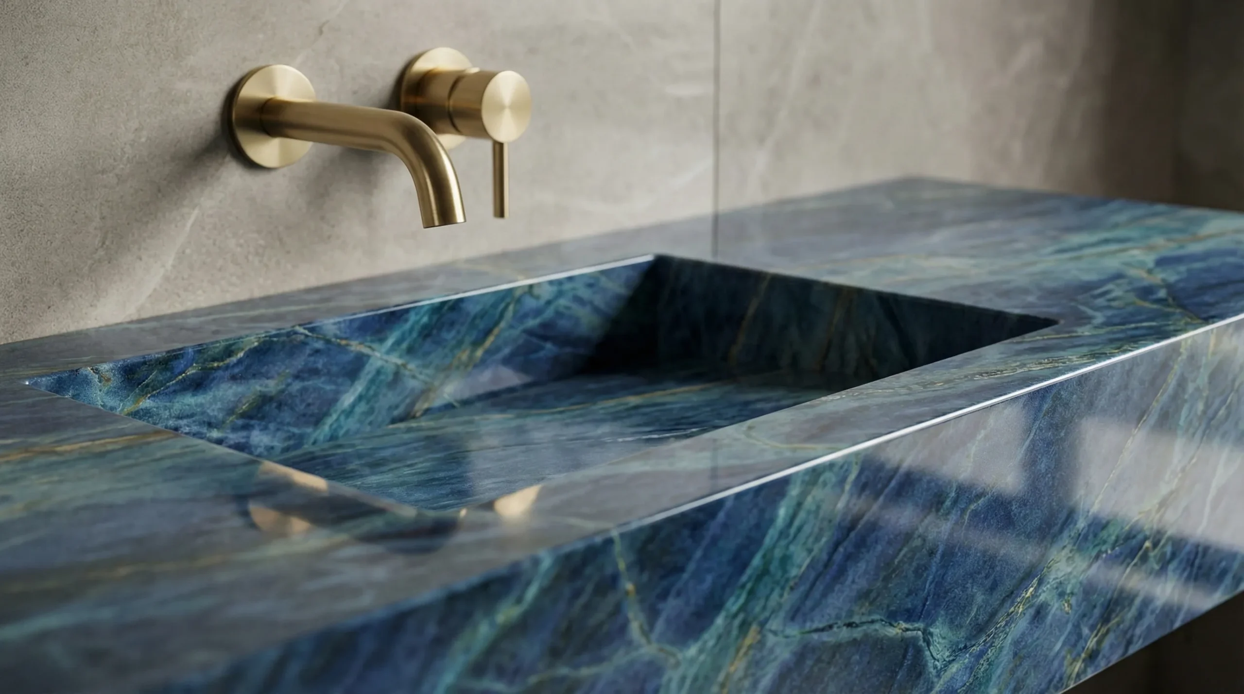 Blue marble bathroom vanity unique natural stone design