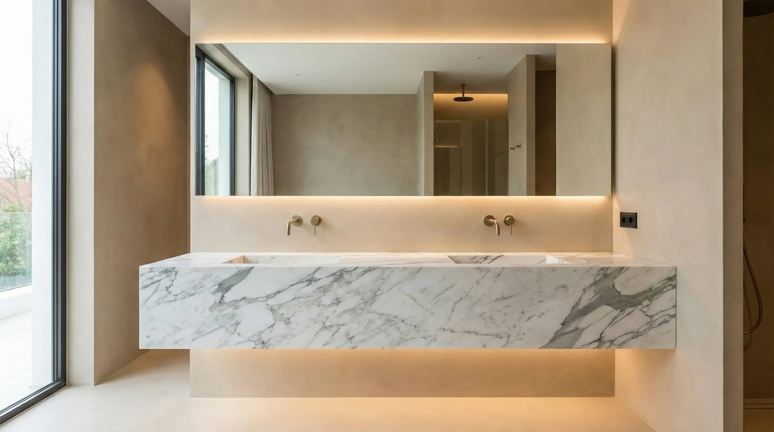 Modern marble bathroom vanity for hospitality projects