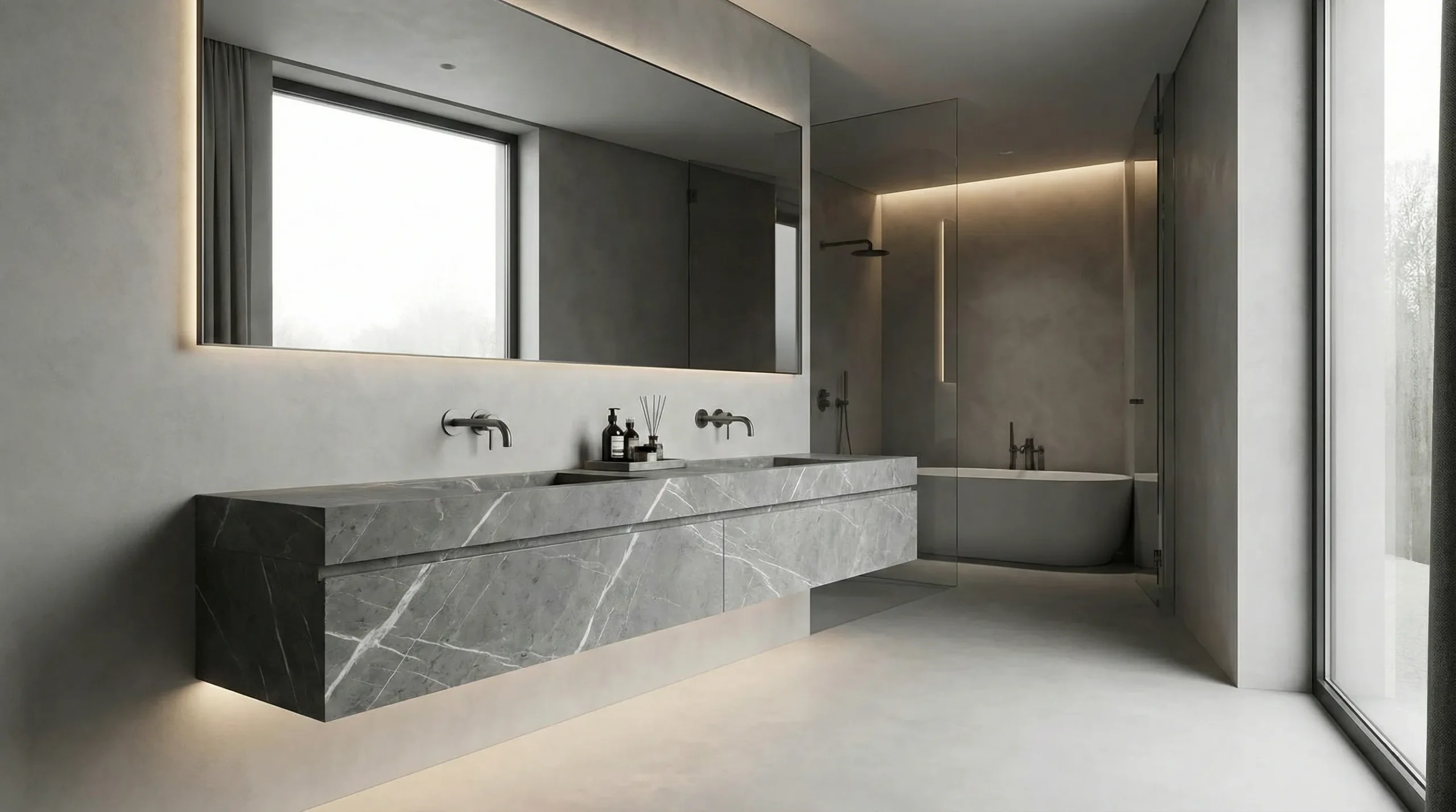 Gray marble bathroom vanity hand-selected stone slabs