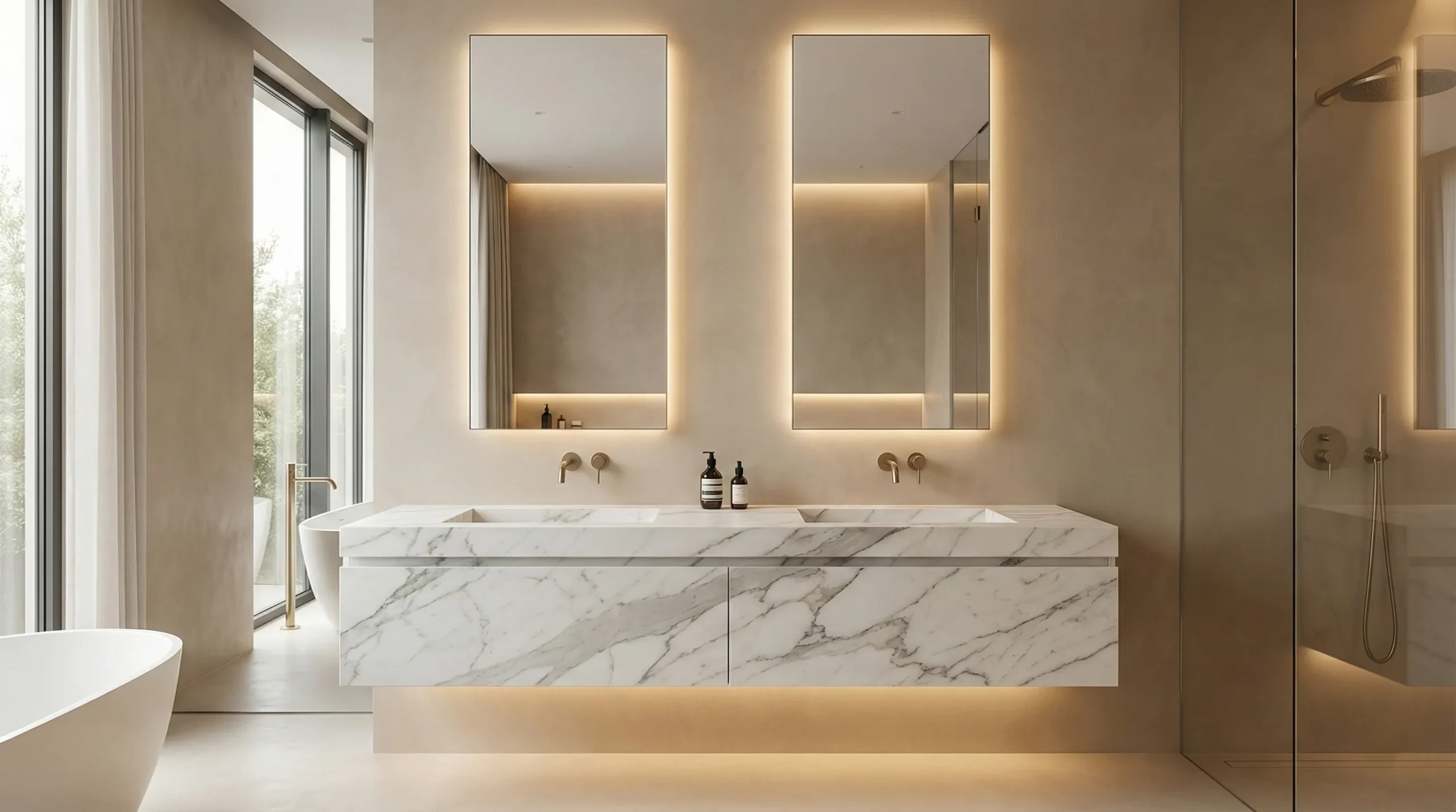 Marble bathroom vanity double sink for luxury apartments