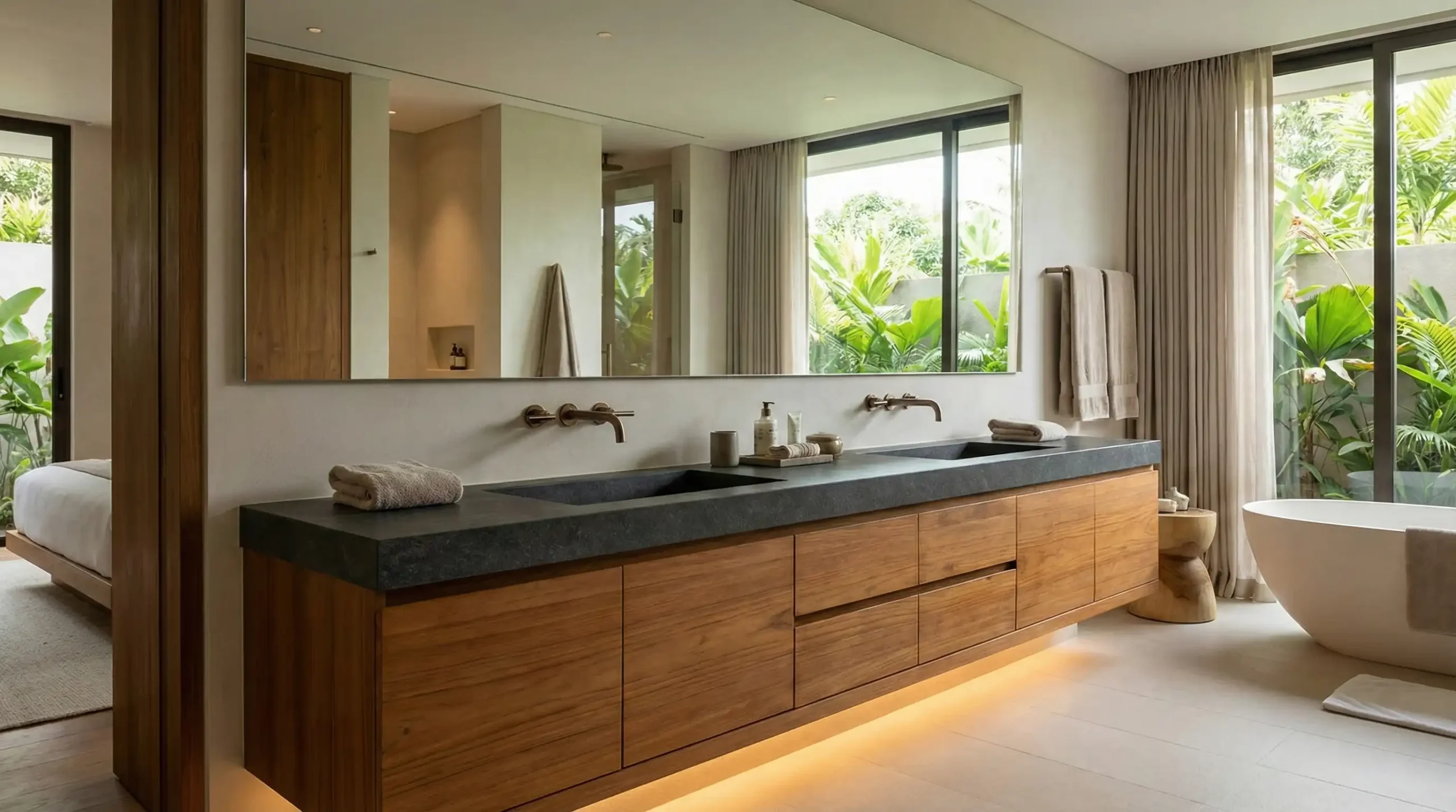 Freestanding double bathroom vanities with ample storage