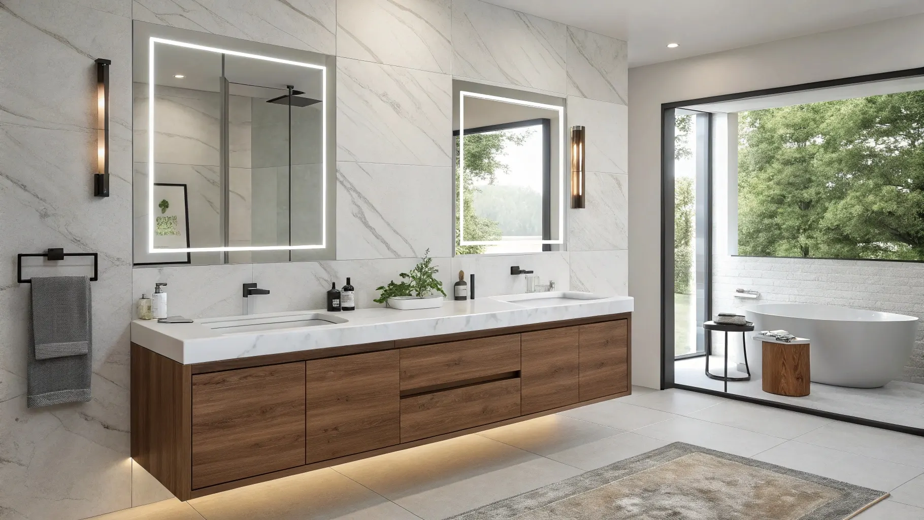 Double floating bathroom vanities contemporary style
