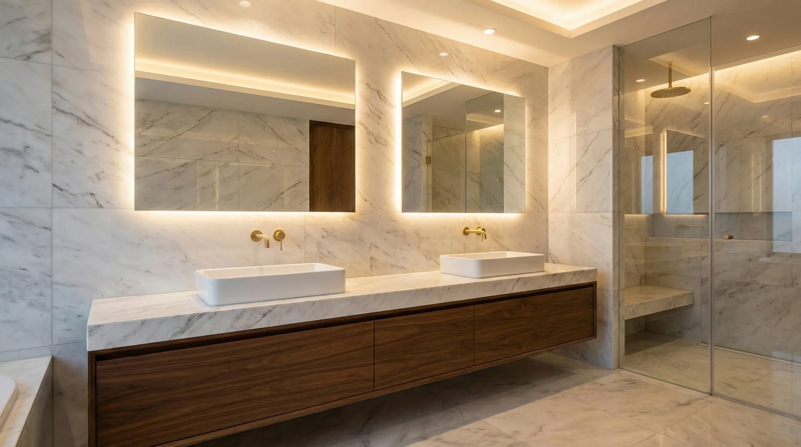 Double floating bathroom vanities wall mounted for luxury hotel suites