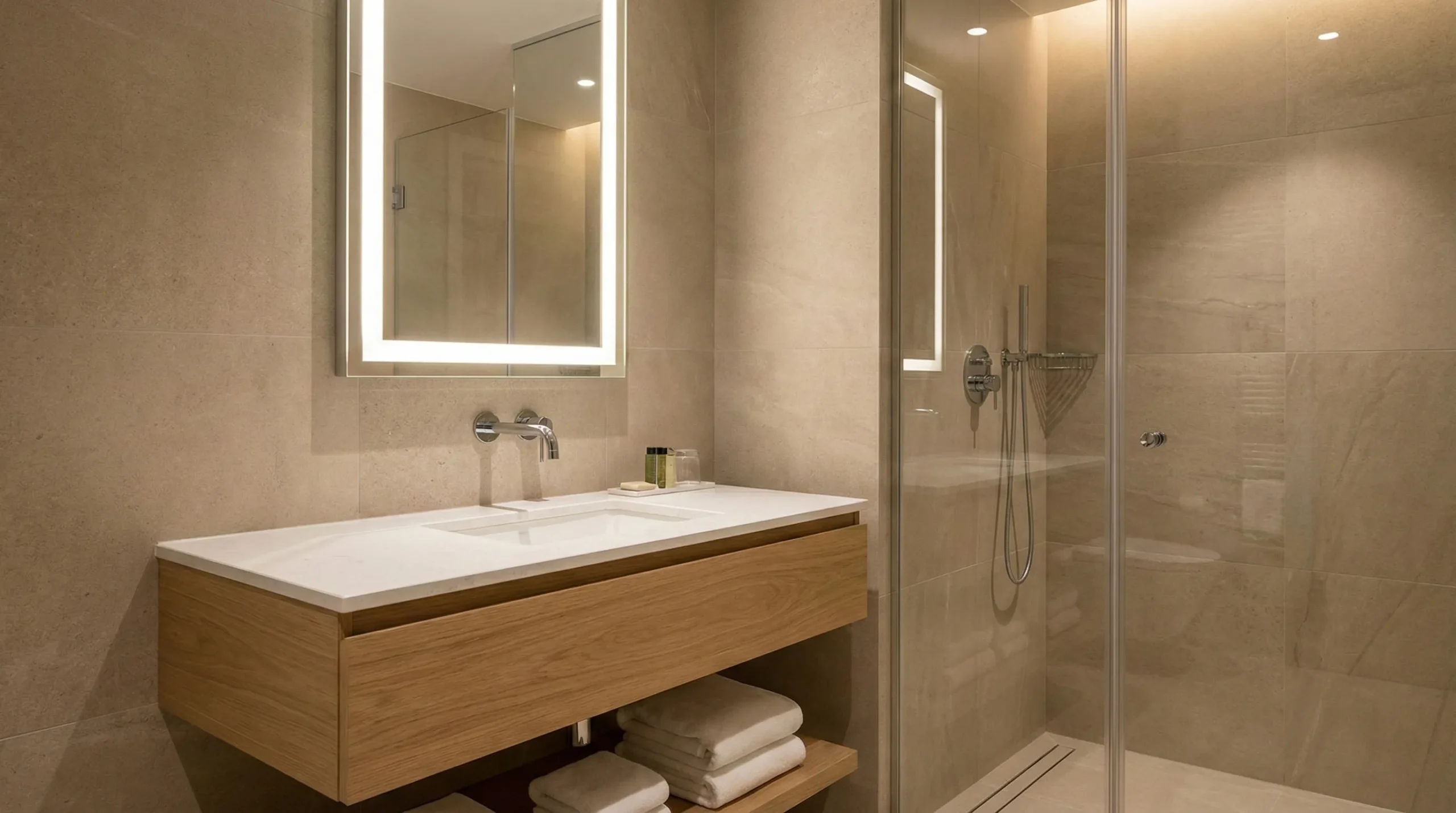 Single floating bathroom vanities specifically designed for compact hotel bathrooms