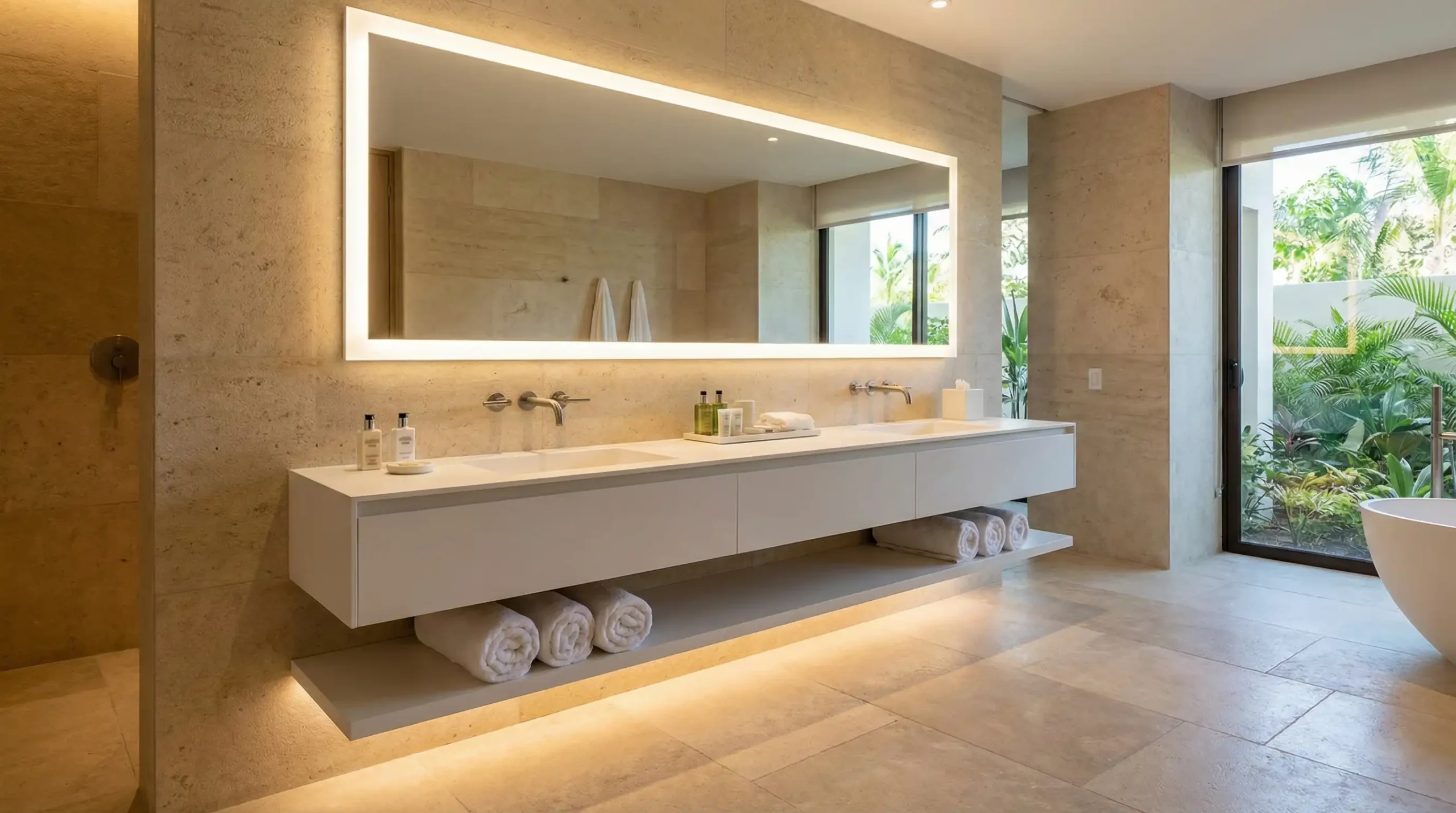 White floating bathroom vanities modern style for high-density residential projects