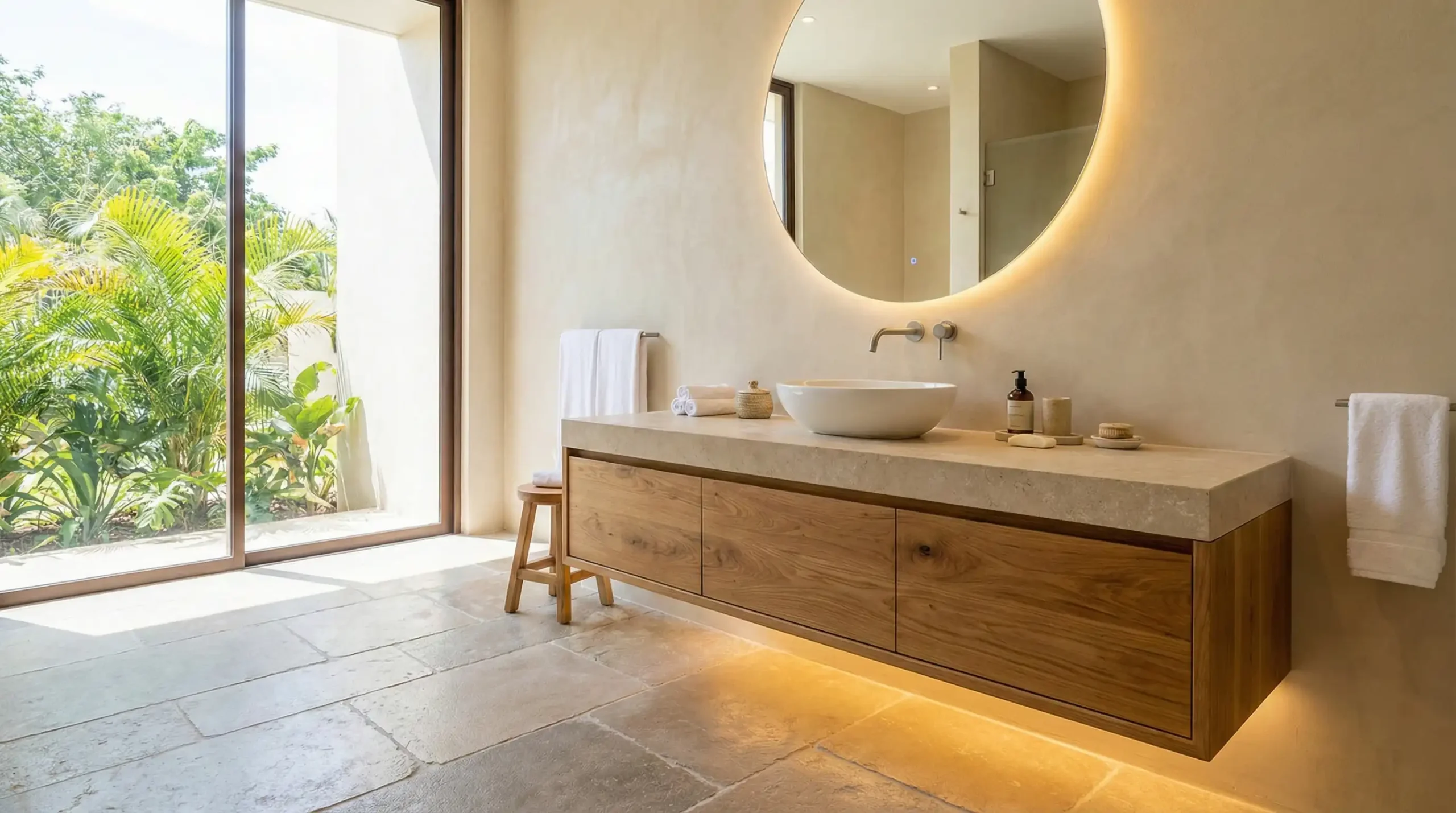 Single solid wood bathroom vanities for modern apartments