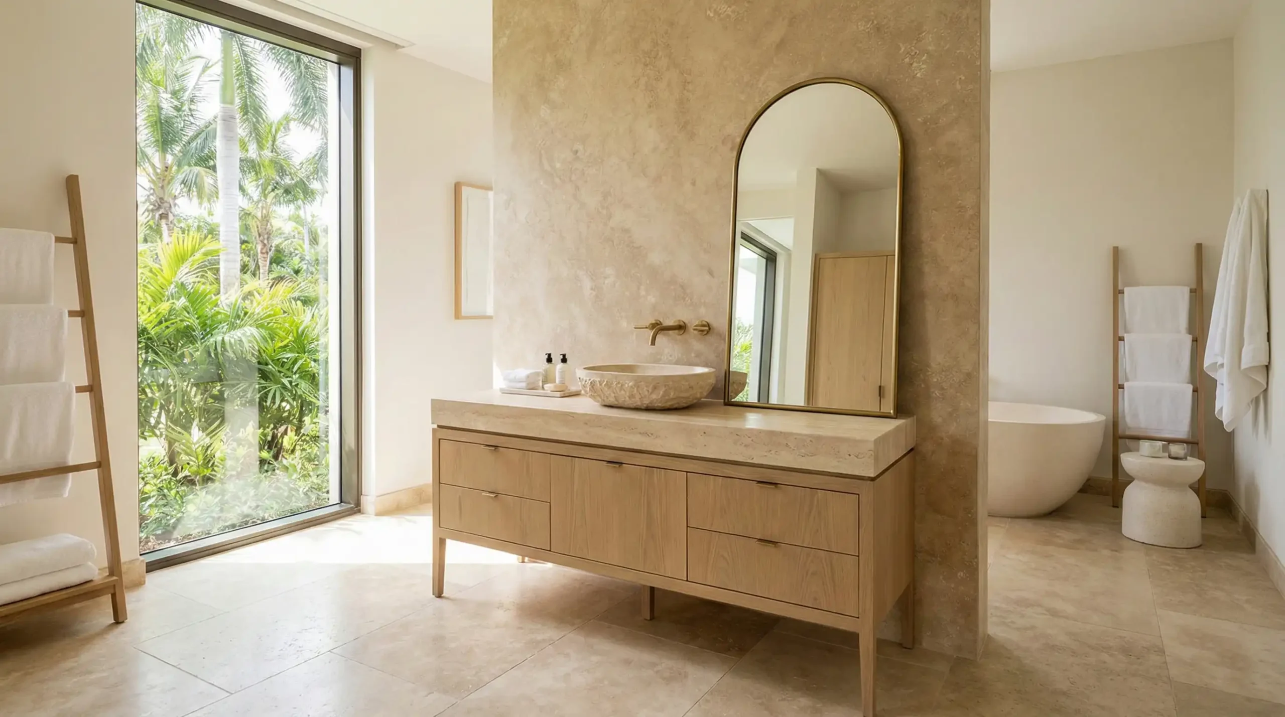 Single freestanding bathroom vanity for compact hotel bathrooms