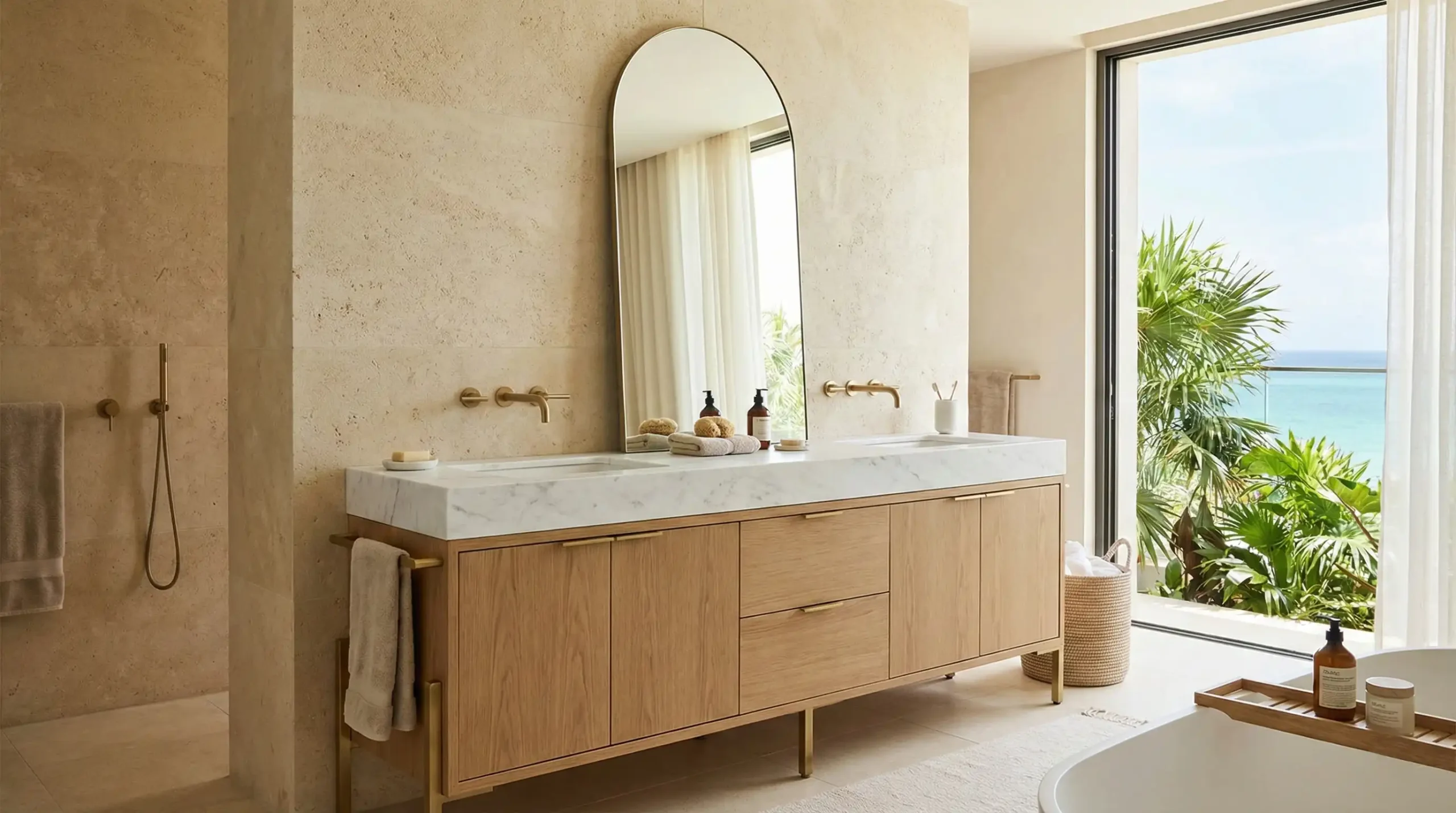 Modern freestanding bathroom vanity sleek lines for commercial projects