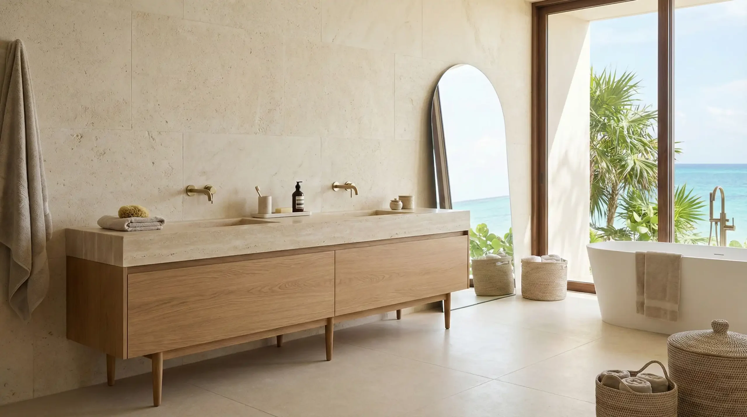 Freestanding wooden bathroom vanity moisture resistant finish