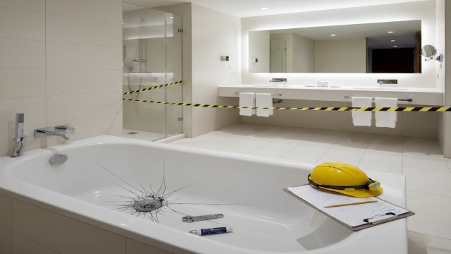 Bathtub crack repair assessment in a commercial hotel bathroom project