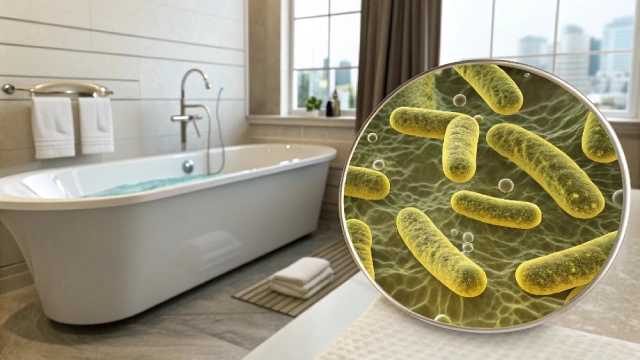 Biofilm formation in high-traffic hotel bathtubs contributing to persistent yellow or pink discoloration