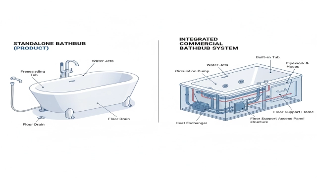 Comparison between a residential bathtub as a product and a commercial bathtub as an integrated system.