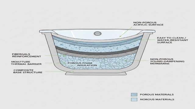 Diagram showing how bathtub material and surface structure affect long-term hotel maintenance costs