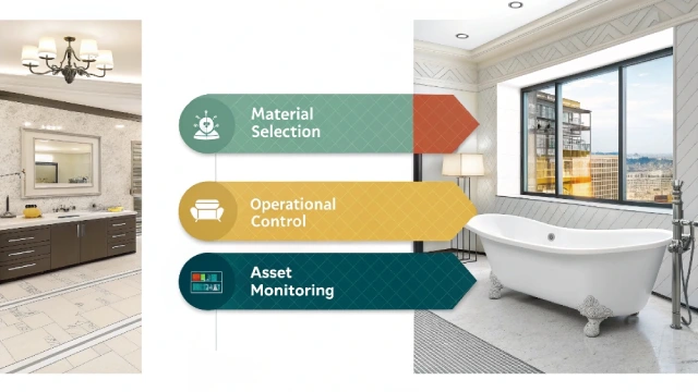 Three-layer management framework for preventing hotel bathtub yellowing, including specification decisions, operational control, and asset monitoring