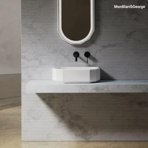 Modern Matte White Vessel Sink, Geometric Faceted Stone Resin Bathroom Basin, Solid Surface Countertop Sink MR-A86606