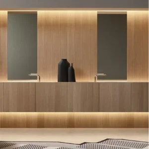 NW-AN03 Solid Wood Floating Bathroom Vanity Unit with Integrated Marble Surface Contertop and Double Basins