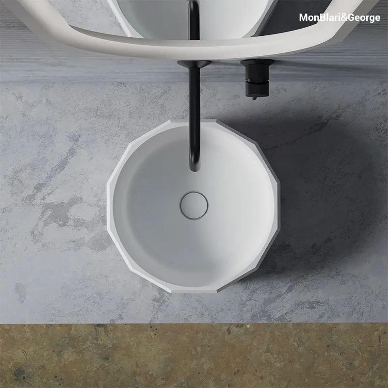 Hand-polished velvety matte white sink surface featuring a smooth, warm-to-touch texture that resists fingerprints.