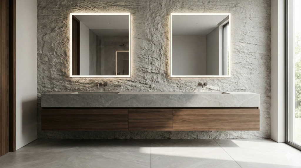 What are the popular modern double sink bathroom ideas for 2026?