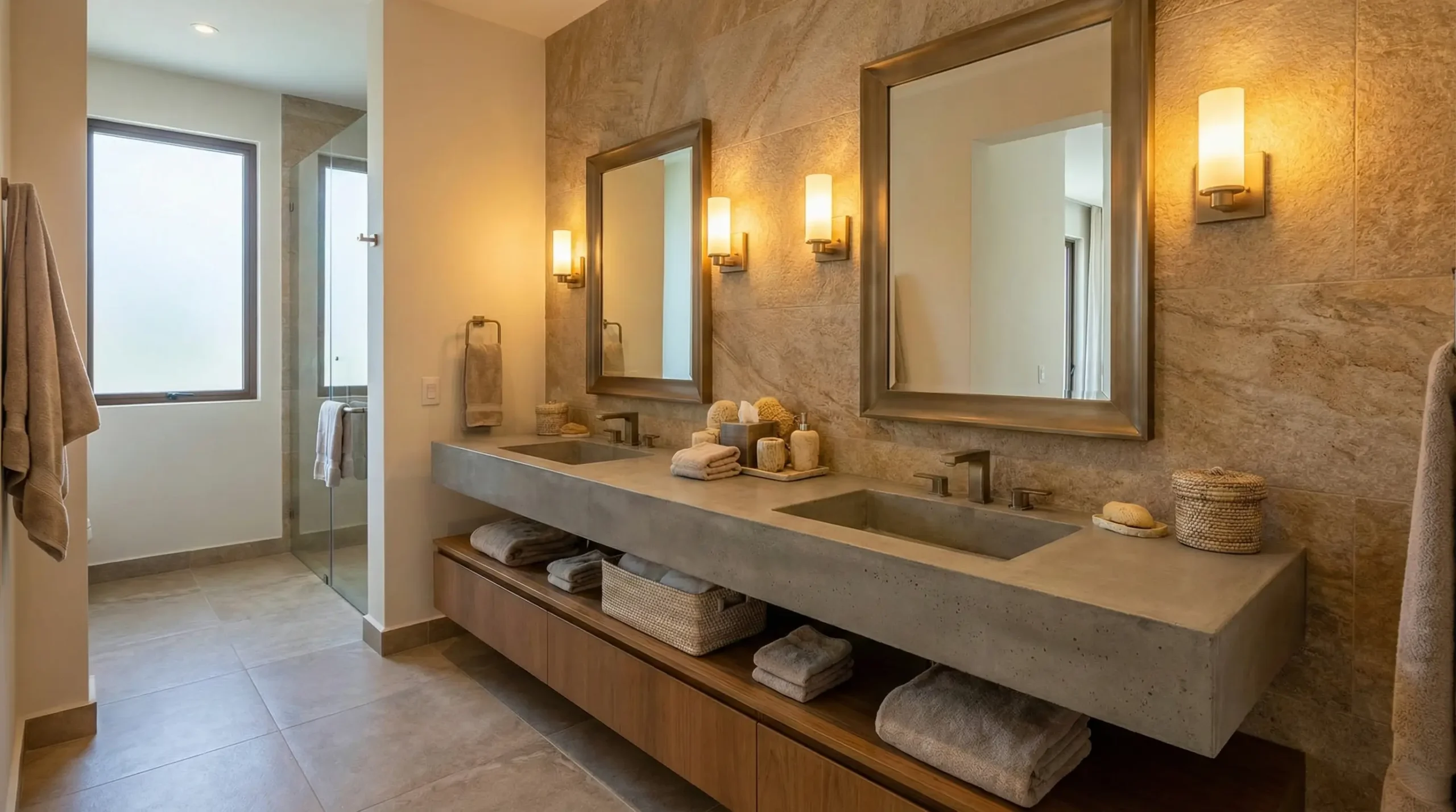 A wide, seamless hotel bathroom mirror designed for rapid cleaning and a streamlined maintenance workflow for housekeeping.