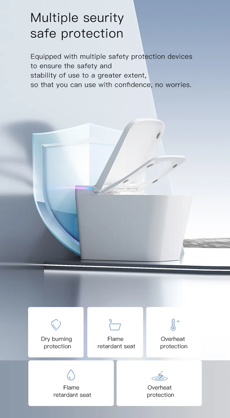 F5 Tankless Bathroom Smart Toilet with Seat Heating, Foam Shield and Warm Air Drying 11