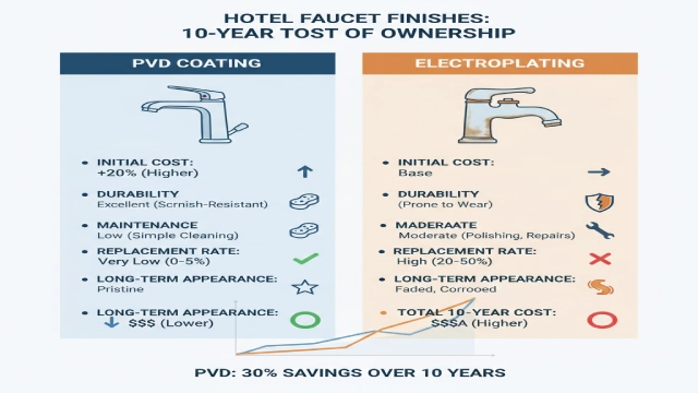 ROI comparison of faucet finishes showing total cost of ownership for PVD coating vs electroplating in hotels