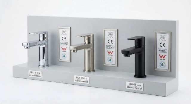 bathroom sink faucets meeting global plumbing certifications including cUPC CE WRAS and WaterMark