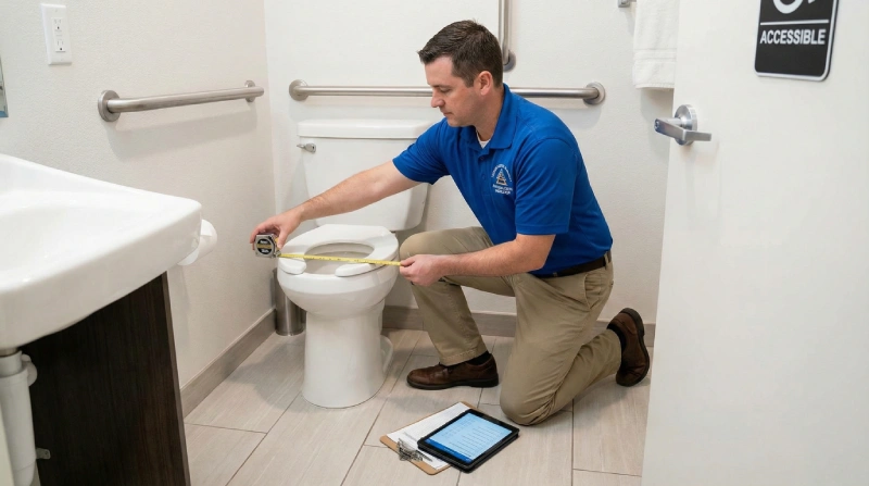 hotel accessibility inspection verifying ada toilet height compliance