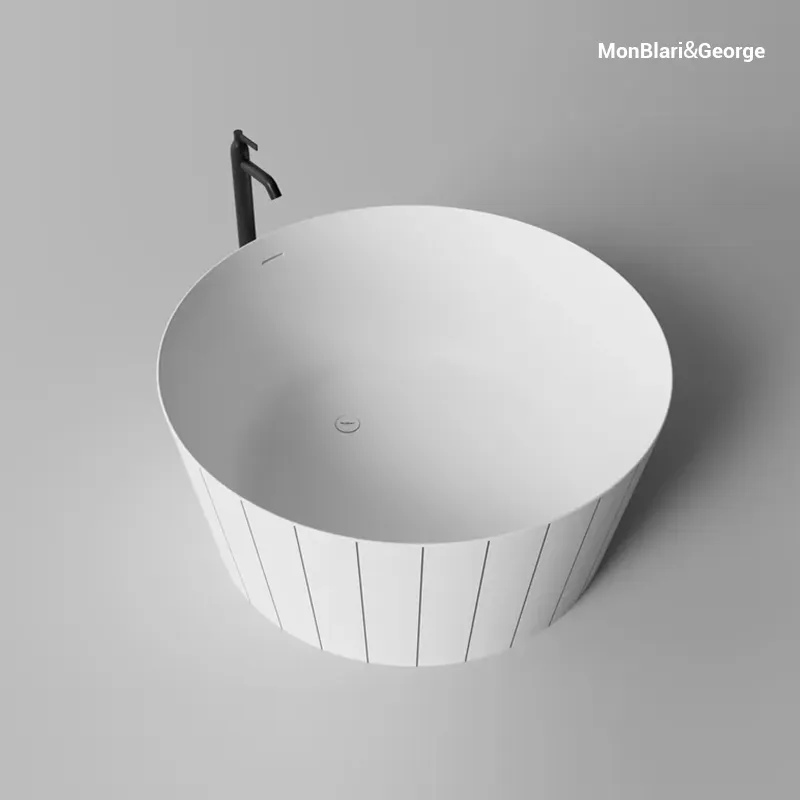 Modern Round Freestanding Bathtub - Matte White Fluted Design - Deep Soaking Tub | Model S-0821