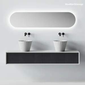 SWING Collection Luxury Bathroom Vanity S-V08226 | Solid Surface & Resin Fusion | Minimalist Design with Austrian Grass Slides