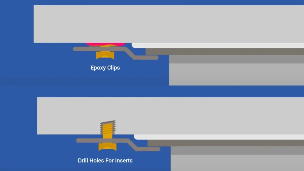 Drilling granite countertop for threaded inserts to secure a hotel undermount bathroom sink without cracking the stone.