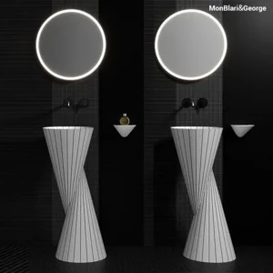 MonBlari SWING Series Pedestal Sink | White Artificial Stone Freestanding Basin with Hand-Inlaid Resin Stripes | Modern Bathroom Fixture S-Z0821