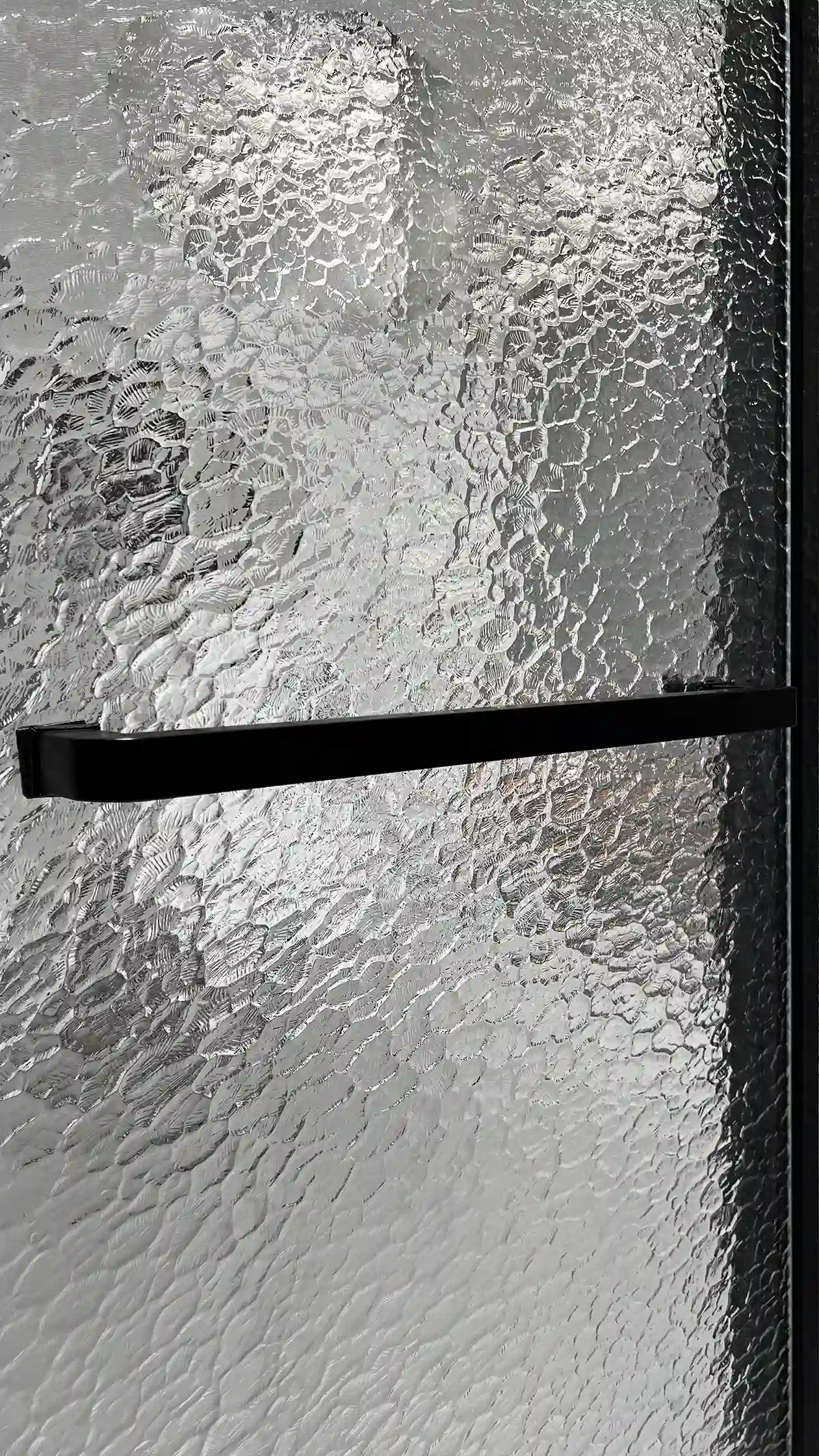 FS12821 corner shower enclosure featuring 8mm rain-textured tempered glass, providing privacy, light transmission, and durable, impact-resistant construction.