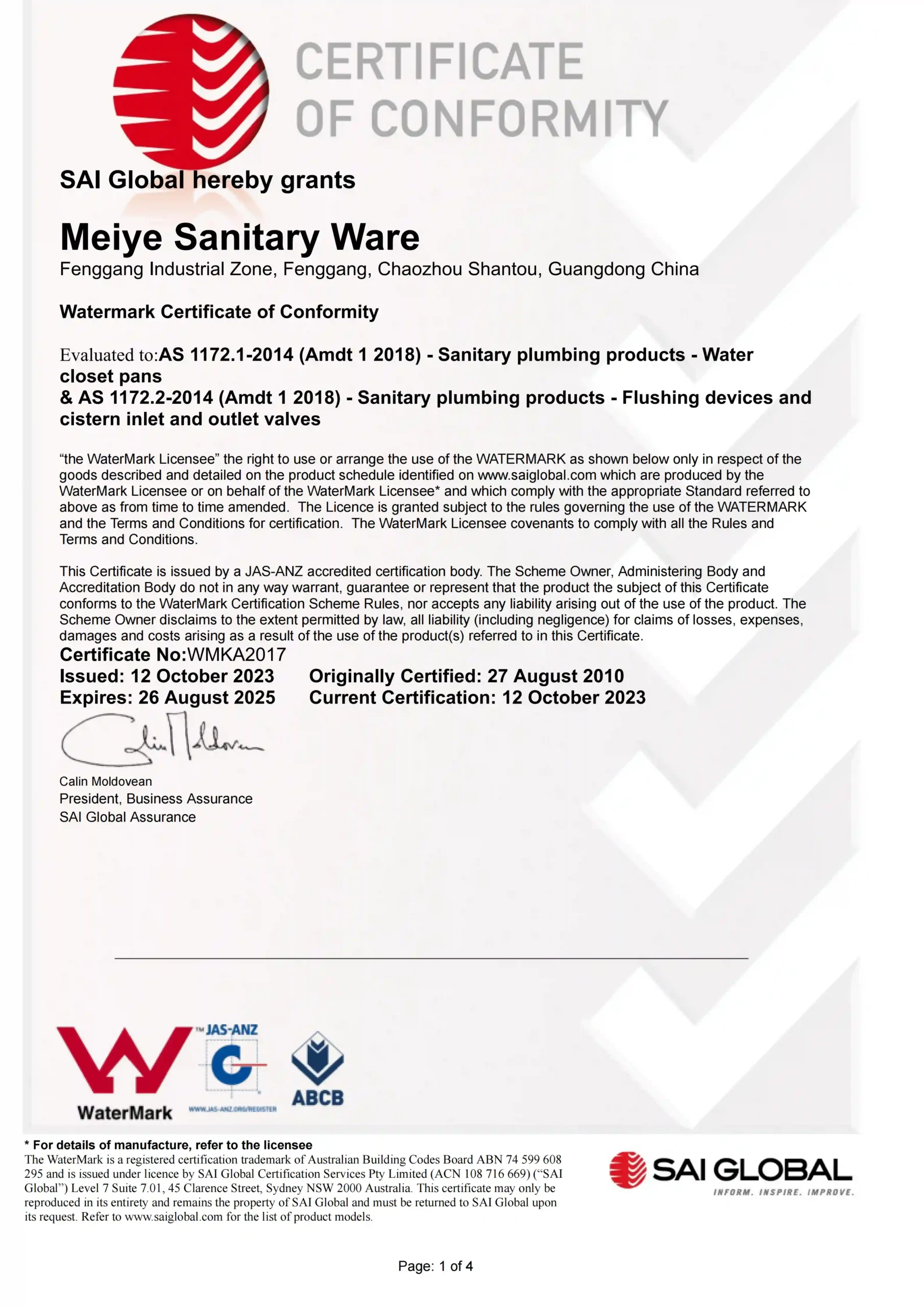 Environmental and safety compliance certification for hotel bathroom solutions