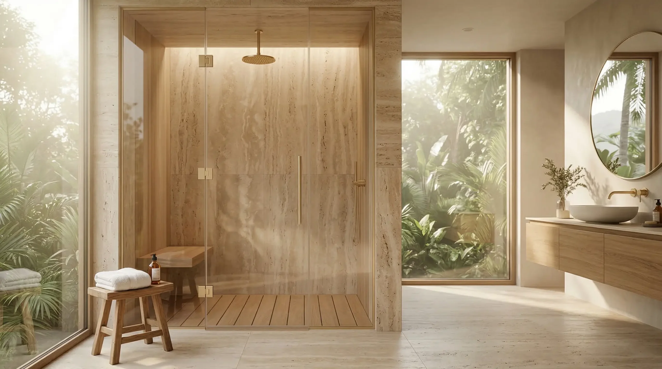 Luxury hotel shower doors with Nano-treated easy-clean glass