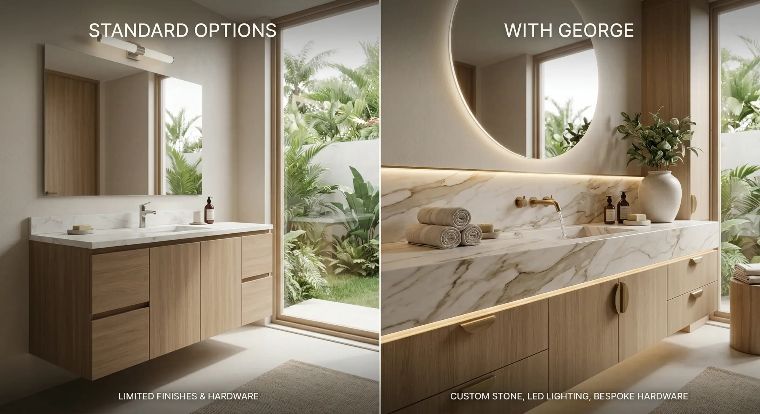 Brand consistent bespoke bathroom vanity with custom finishes for luxury projects
