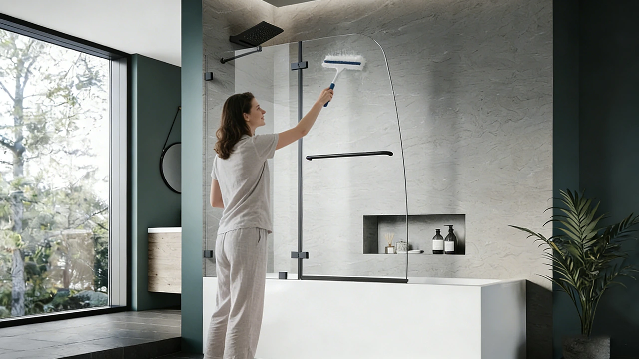 Clear tempered glass bathtub screen with drip gasket, optimized for fast hotel housekeeping and scale prevention.