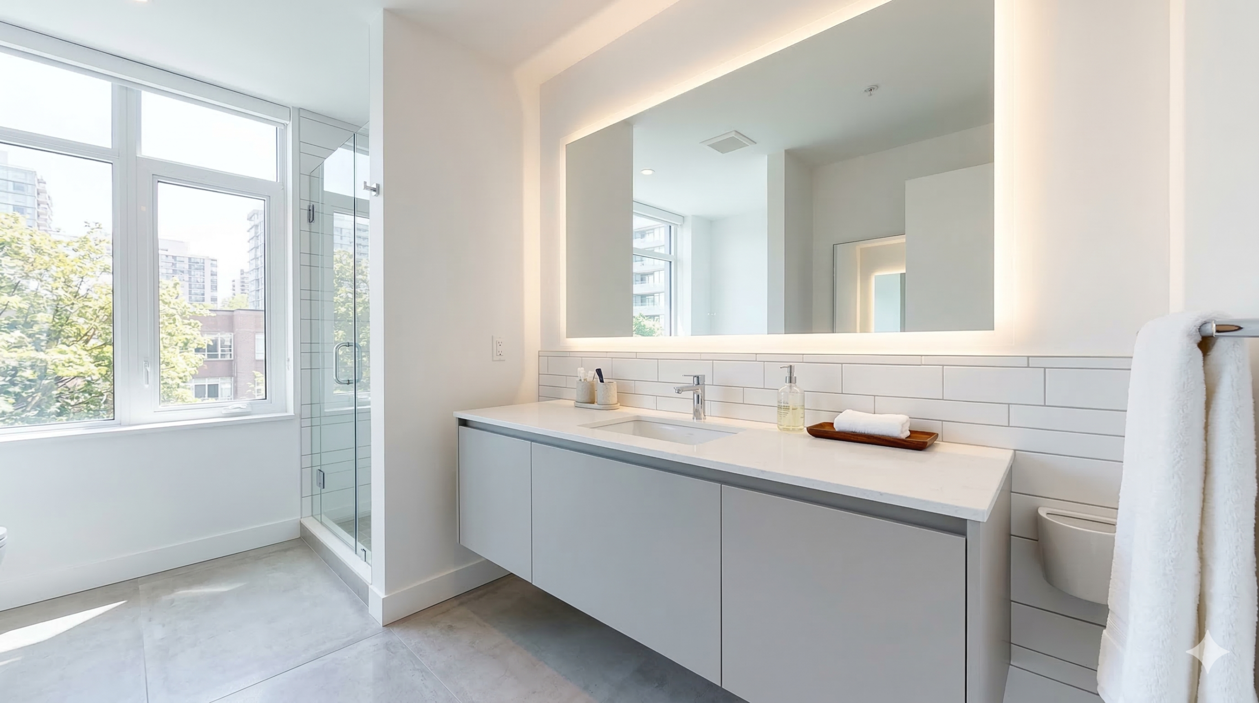 Space-saving modular apartment vanities optimized for modern multi-family housing