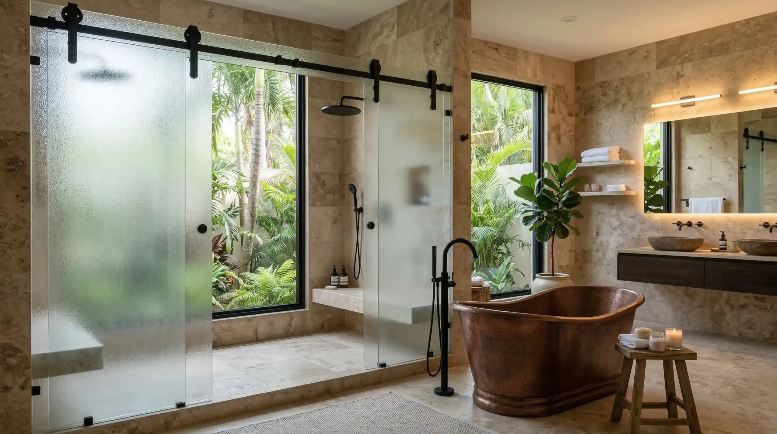 Commercial grade custom sliding shower doors for hotel and resort bathrooms
