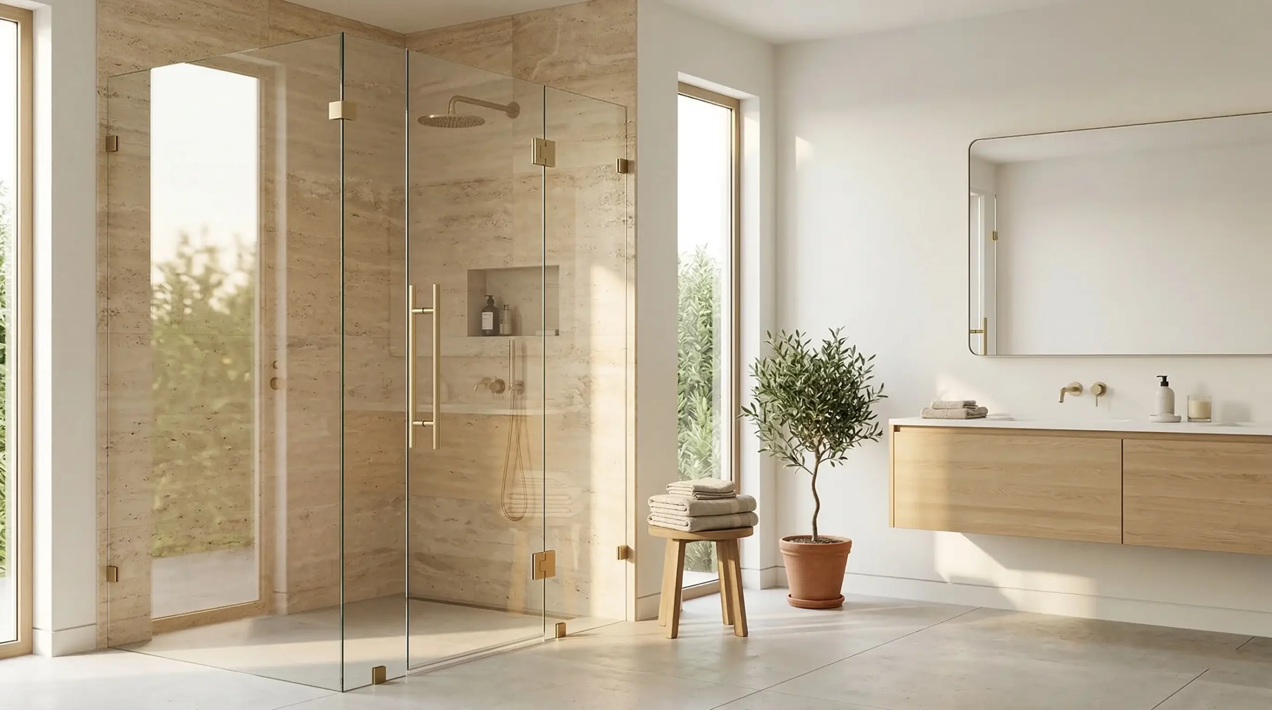 Luxury custom frameless shower doors for hospitality bathroom projects