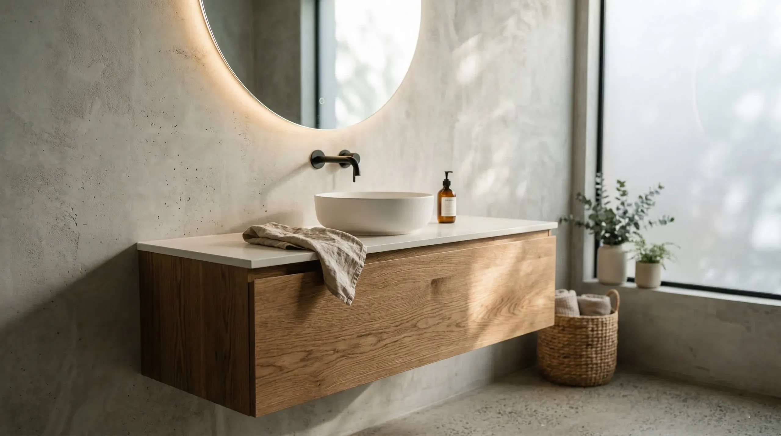 floating wood bathroom vanity