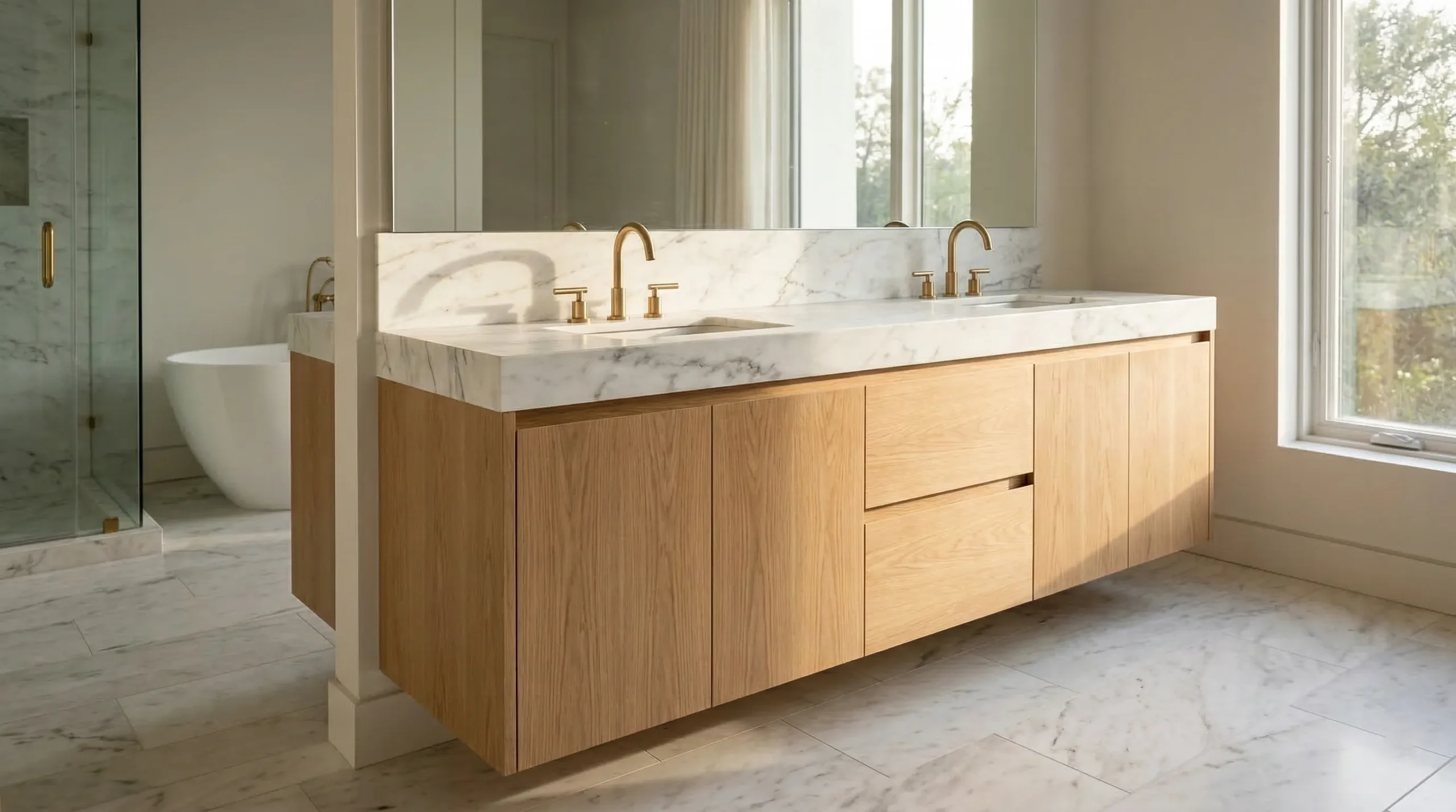 modern natural wood bathroom vanity