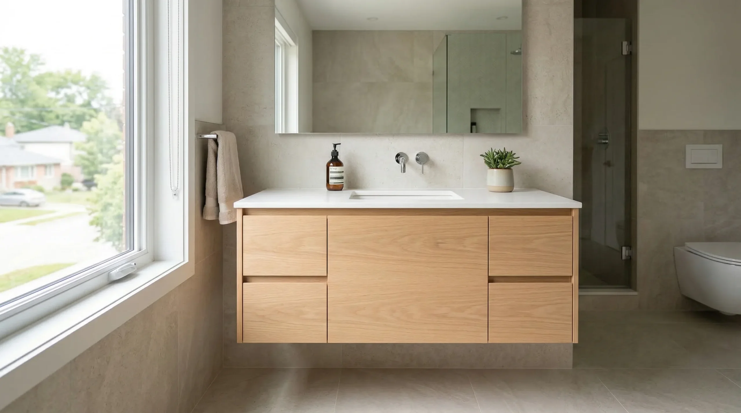floating affordable solid wood bathroom vanity