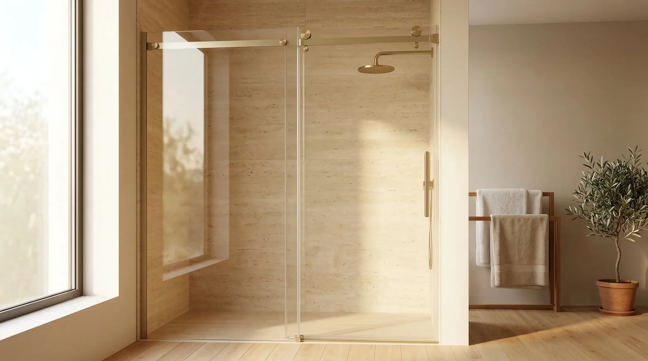 Commercial frameless sliding shower doors for hotel bathroom renovations