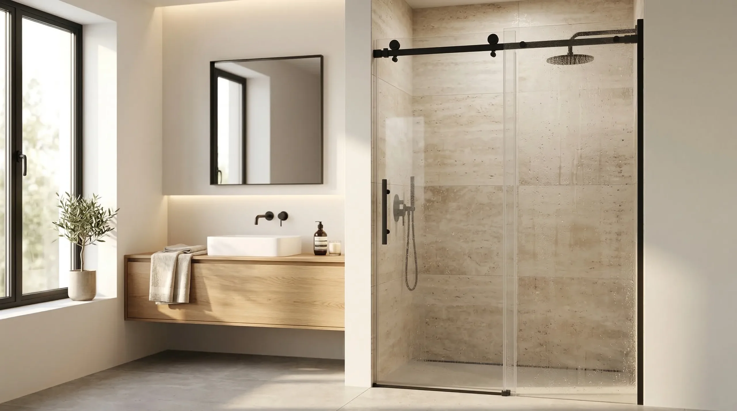 Single sliding shower doors engineered for resort bathrooms