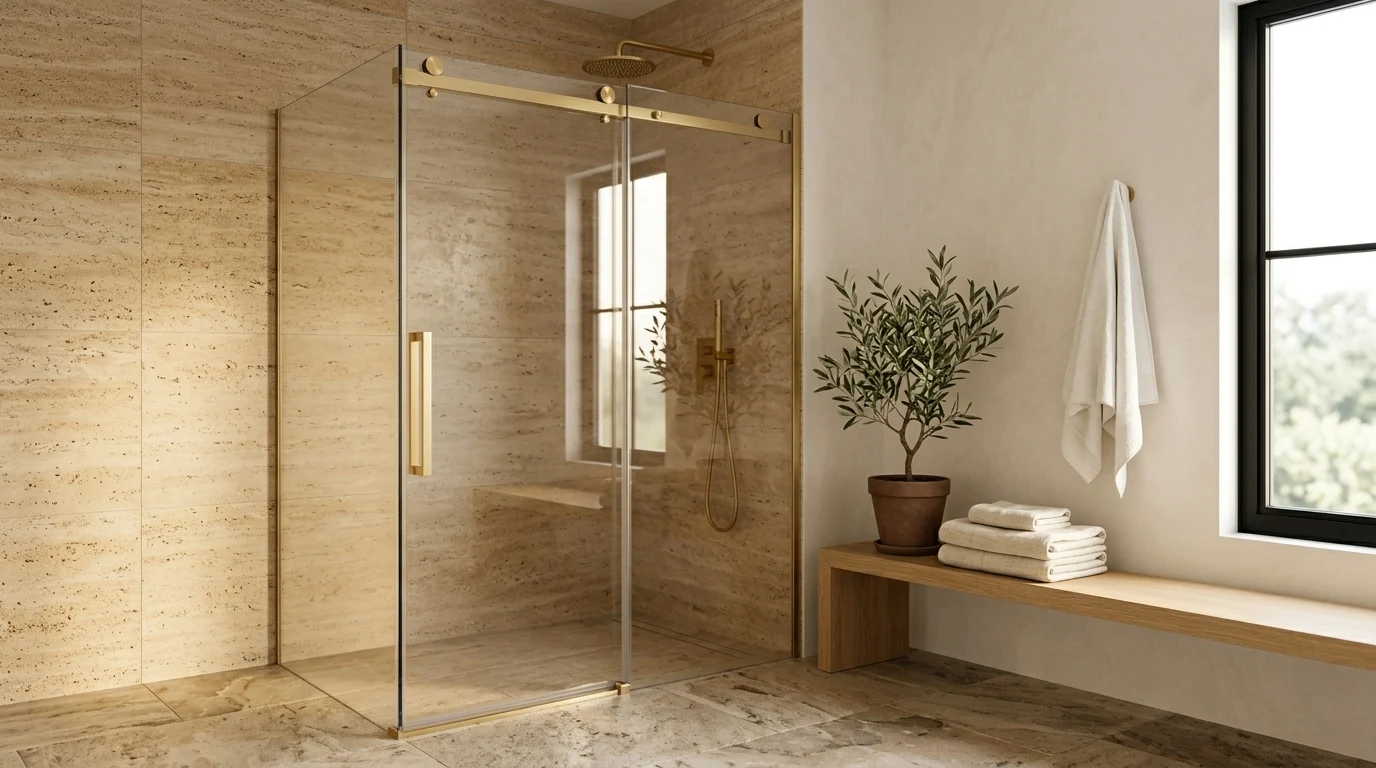 Space-saving sliding corner shower doors for boutique hotels