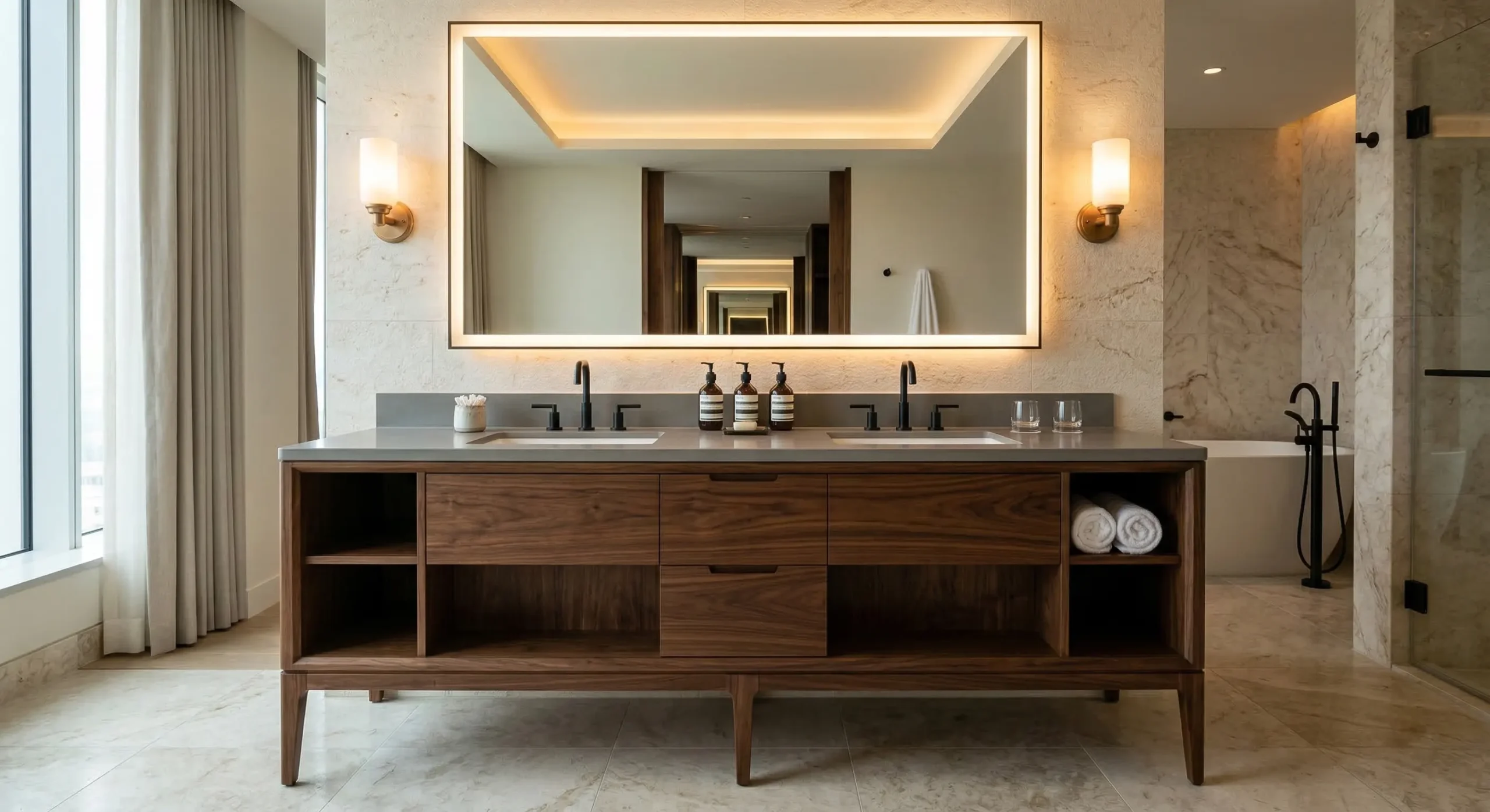 double walnut bathroom vanity
