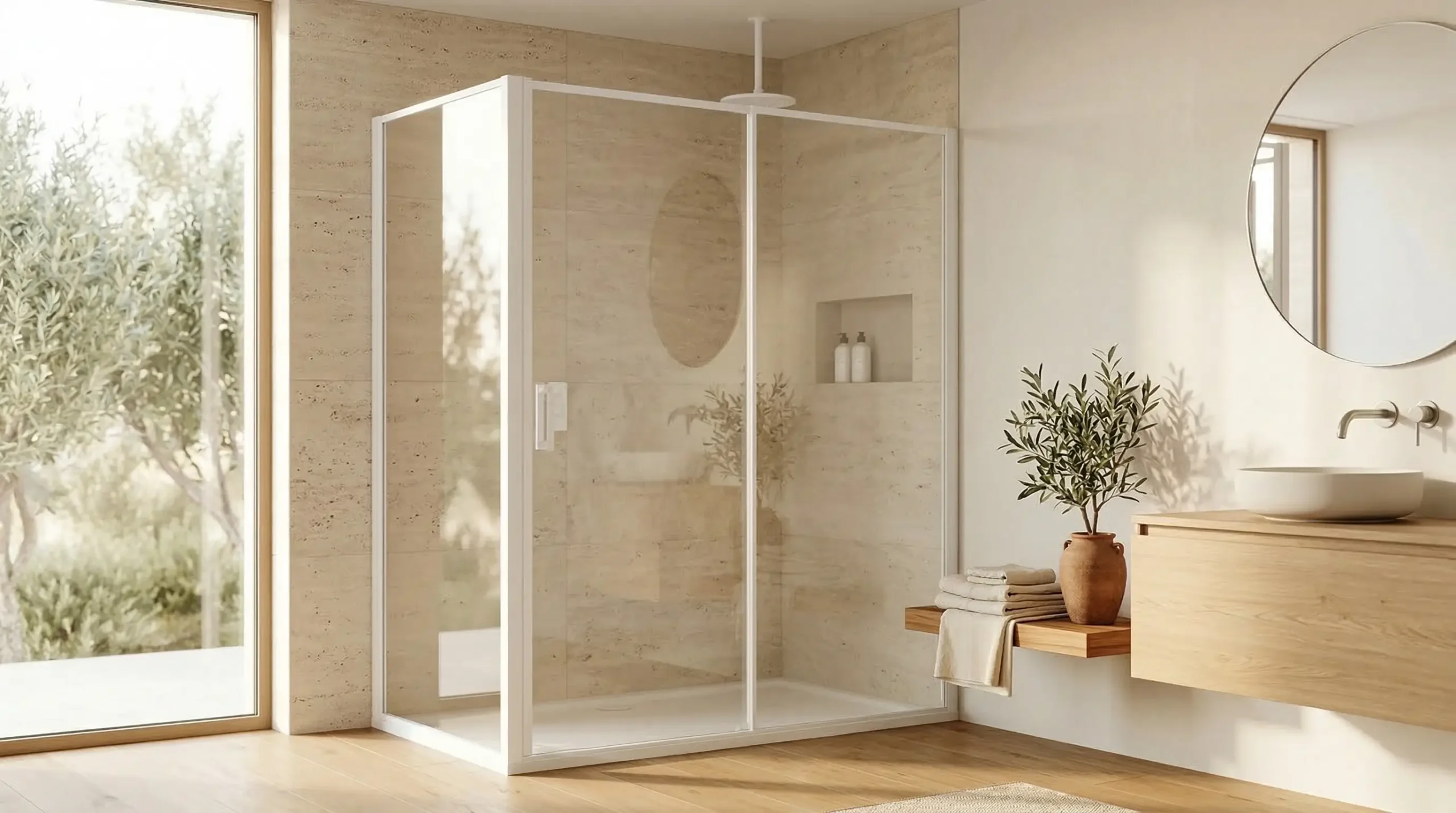 Durable double pivot shower doors for commercial hospitality projects